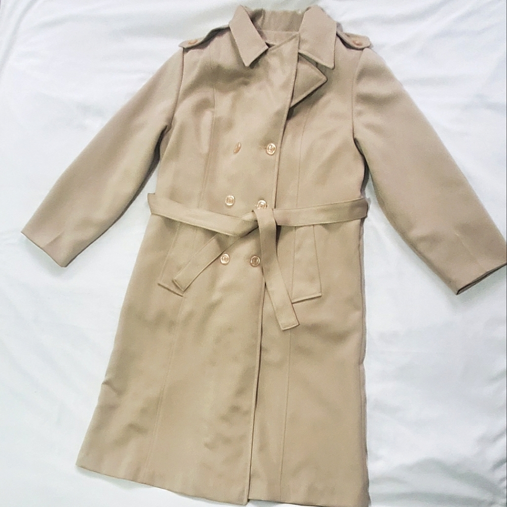 Vintage Double Breasted Belted Trench Coat Faux Fur Lined